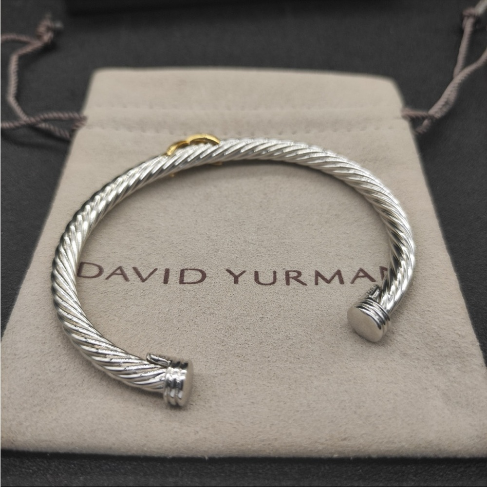 David Yurman Silver Cable Bracelet with Gold Accent 5mm